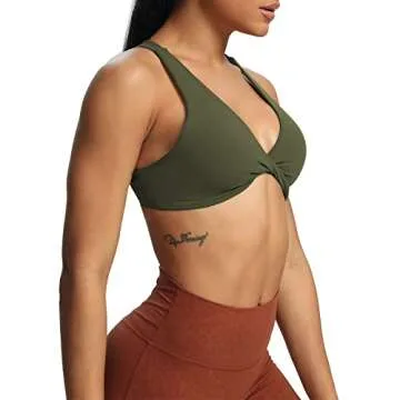Aoxjox Women's Workout Sports Bras Fitness Backless Padded Satara Low Impact Bra Yoga Crop Tank Top (Olive Green, Small)