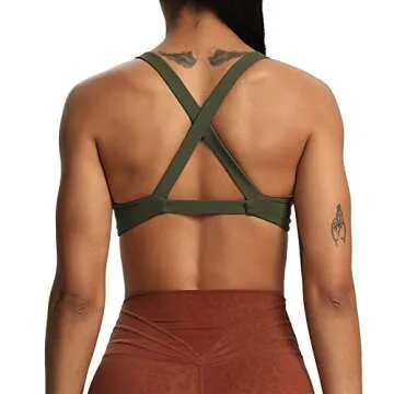 Aoxjox Women's Workout Sports Bras Fitness Backless Padded Satara Low Impact Bra Yoga Crop Tank Top (Olive Green, Small)