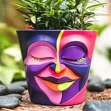 GUGUGO Abstract Rainbow Head Planter, Unique Face Plant Pot with Drainage, Cute Eclectic Flower Plan...