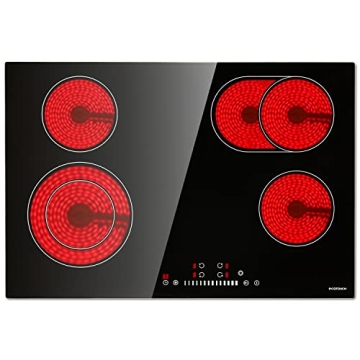 ECOTOUCH 30" Electric Cooktop - 4 Burner Radiant Stove with Safety Lock & Timer