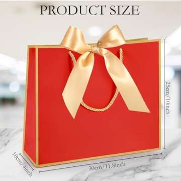 Silkfly 12 Pcs Thank You Gift Bags with Handles 11.8 x 10 x 4'' Elegant Gift Bags with Bow Ribbon fo...