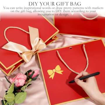 Silkfly 12 Pcs Thank You Gift Bags with Handles 11.8 x 10 x 4'' Elegant Gift Bags with Bow Ribbon for Wedding Bridal Shower Birthday Graduation Holiday Party Supplies(Red)