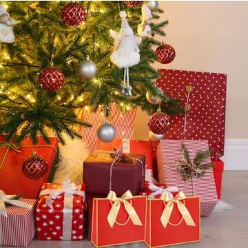 Silkfly 12 Pcs Thank You Gift Bags with Handles 11.8 x 10 x 4'' Elegant Gift Bags with Bow Ribbon for Wedding Bridal Shower Birthday Graduation Holiday Party Supplies(Red)