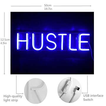 Vibrant Hustle Neon Sign for Home & Office Decor