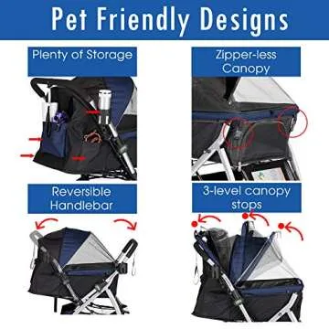 HPZ Pet Rover Premium Heavy Duty Dog/Cat/Pet Stroller Travel Carriage With Convertible Compartment/Zipperless Entry/Reversible Handle/Pump-Free Rubber Tires for Small, Medium, Large Pets-Midnight Blue