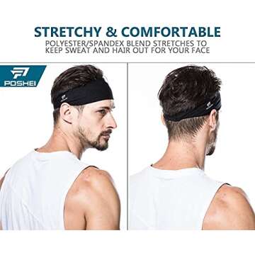 Poshei Mens Headband (4 Pack) - Moisture Wicking & Stretchy