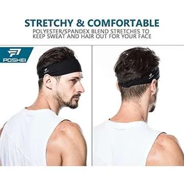 Poshei Mens Headband (4 Pack) - Moisture Wicking & Stretchy