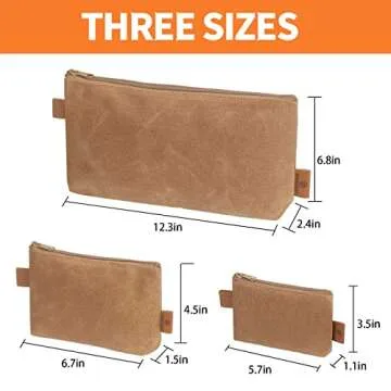 Wessleco 3 Pcs Small Tool Pouch, 16OZ Waxed Canvas Pouch with Zipper, 5.7/6.7/12.3 Inch Heavy Duty Tool Bag, Canvas Water Resistant Utility Pouch Organizer Tool Bag Pouch(Khaki)