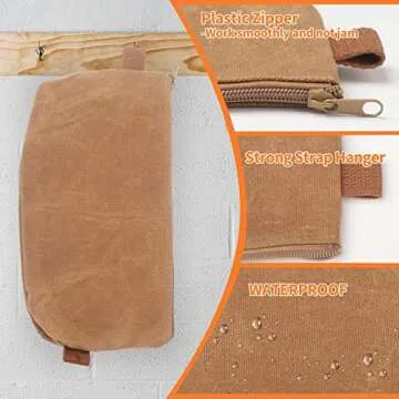 Wessleco 3 Pcs Small Tool Pouch, 16OZ Waxed Canvas Pouch with Zipper, 5.7/6.7/12.3 Inch Heavy Duty Tool Bag, Canvas Water Resistant Utility Pouch Organizer Tool Bag Pouch(Khaki)