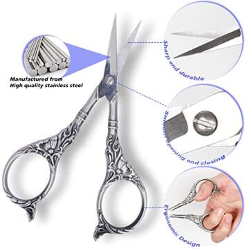 BIHRTC Embroidery Sewing Scissors Stainless Steel for Cross Stitch Cutting Threading Needlework Handcraft Craft Art Work DIY Tool