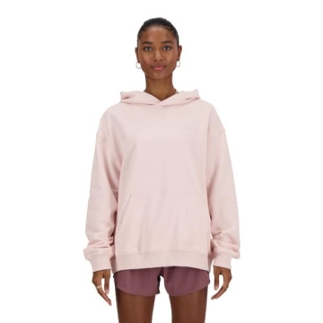 New Balance Women's Athletics French Terry Hoodie in Quartz Pink - Oversized Comfort