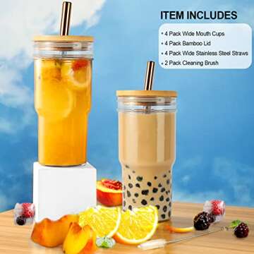 Xeiwagoo Reusable Boba Cup Smoothie Tumbler Glass Bubble Tea Cup, 4 Pack Wide Mouth 22oz Iced Coffee...