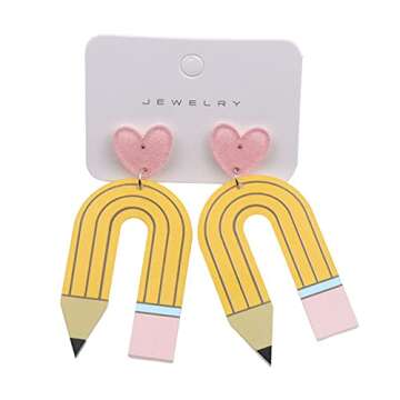 Colorful Pencil Earrings Acrylic Heart Pencil Dangle Earrings Creative Cute Earrings Teachers Studen...