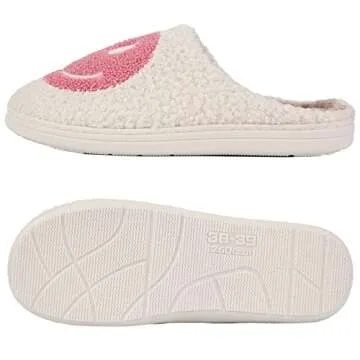 sharllen Smile Face Slippers for Women Men Retro Soft Fluffy Warm Home Non-Slip Couple Style Casual Shoes Anti-Skid Plush Fleece Lined House Shoes for Unisex Slippers Indoor Outdoor