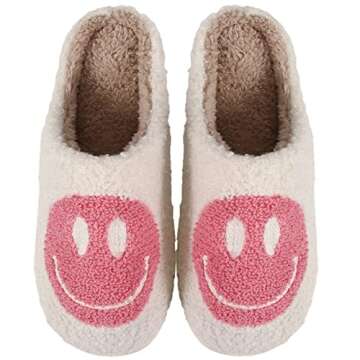 sharllen Smile Face Slippers for Women Men Retro Soft Fluffy Warm Home Non-Slip Couple Style Casual Shoes Anti-Skid Plush Fleece Lined House Shoes for Unisex Slippers Indoor Outdoor