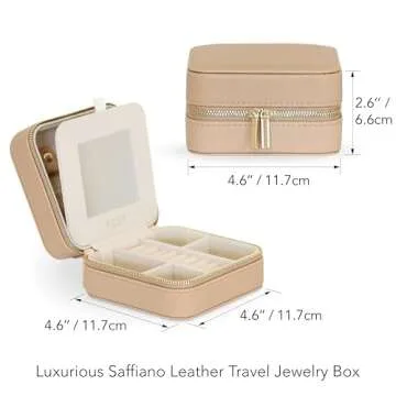 BLUTETE Saffiano Leather Travel Jewelry Box with Mirror - Portable Organizer for Women