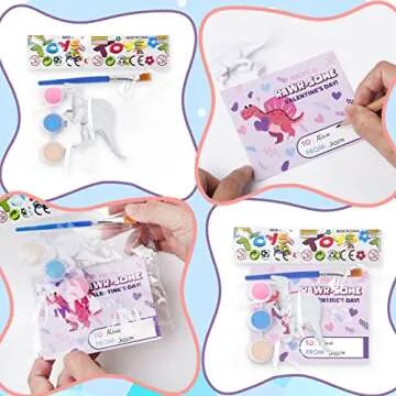 SpringFlower 24 Pack Valentine's Day Cards for Kids with Dinosaur Painting Kit for School Classroom Valentine's Gift Exchange, Valentine's Party Favor for Kids, Valentine's Prizes and Events