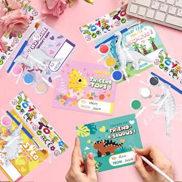 SpringFlower 24 Pack Valentine's Day Cards for Kids with Dinosaur Painting Kit for School Classroom Valentine's Gift Exchange, Valentine's Party Favor for Kids, Valentine's Prizes and Events