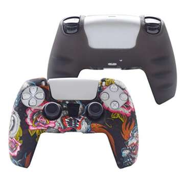 PS5 Controller Skin-Hikfly Silicone Cover for PS5 Controller Grips,Non-Slip Cover for PlayStation 5 Controller- 1 x Skin with 8 x Thumb Grip Caps(Grey Paw)