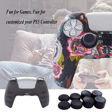 PS5 Controller Skin-Hikfly Silicone Cover for PS5 Controller Grips,Non-Slip Cover for PlayStation 5 Controller- 1 x Skin with 8 x Thumb Grip Caps(Grey Paw)