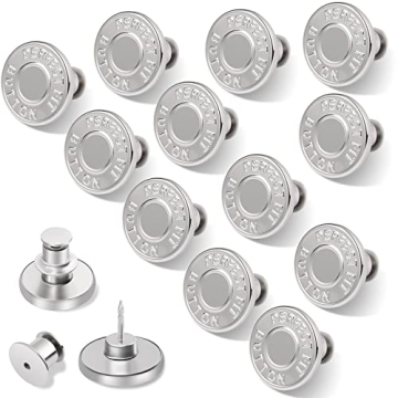 Ceryvop Adjustable Jean Button Pins - 12 Sets No Sew Solution for Loose Pants