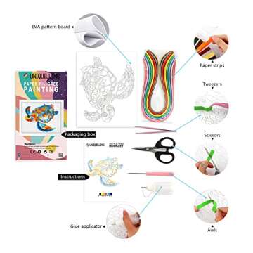 Uniquilling Quilling Kit, Paper Quilling Kits, 8 * 10-in Blue Turtle Paper Filigree Kits with Quilling Tools& Using Manual, DIY Quilling Artwork Modern Wall Art for Living Room