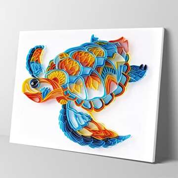 Uniquilling Quilling Kit, Paper Quilling Kits, 8 * 10-in Blue Turtle Paper Filigree Kits with Quilling Tools& Using Manual, DIY Quilling Artwork Modern Wall Art for Living Room