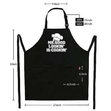 Kaidouma Funny Chef Aprons for Men - Mr.Good Lookin' is Cookin' - Men’s Funny Kitchen Cooking Grilling BBQ Aprons with 2 Pockets - Birthday Father’s Day Christmas Gifts for Dad, Husband, Boyfriend