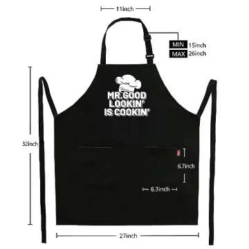 Kaidouma Funny Chef Aprons for Men - Mr.Good Lookin' is Cookin' - Men’s Funny Kitchen Cooking Grilling BBQ Aprons with 2 Pockets - Birthday Father’s Day Christmas Gifts for Dad, Husband, Boyfriend