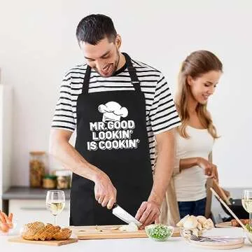 Kaidouma Funny Chef Aprons for Men - Mr.Good Lookin' is Cookin' - Men’s Funny Kitchen Cooking Grilling BBQ Aprons with 2 Pockets - Birthday Father’s Day Christmas Gifts for Dad, Husband, Boyfriend