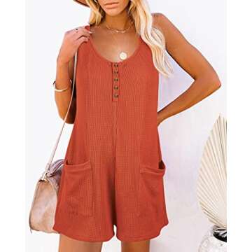 Caramitty Rompers for Women Sleeveless Jumpsuits for Women Button Down Waffle Fabric Summer Vacation...