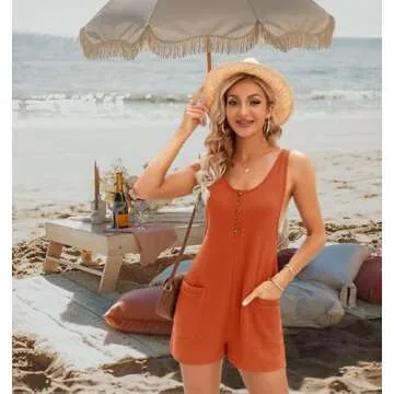 Caramitty Rompers for Women Sleeveless Jumpsuits for Women Button Down Waffle Fabric Summer Vacation Outfits for Women