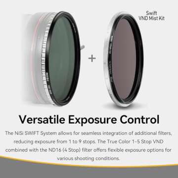 NiSi - 82mm Swift System VND Mist Kit, 1-5 Stop True Color Variable Neutral Density Filter, Swift Ad...