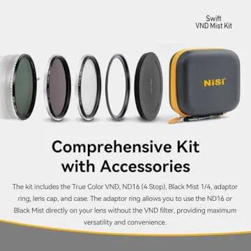 NiSi - 82mm Swift System VND Mist Kit, 1-5 Stop True Color Variable Neutral Density Filter, Swift Adapter Ring, Two Friction-Mounted Filters (ND16 4-Stop, Black Mist 1/4), Photography and Videography