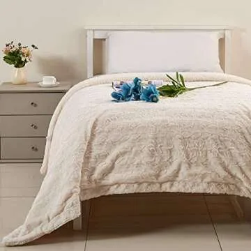 Faux Fur Throw Blanket in Ivory for Cozy Comfort