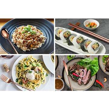 AARAINBOW 6 Pieces 18/8 Stainless Steel Flatware Set Portable Reusable Cutlery Set Travel Utensils Set Including Chopsticks Knife Fork Spoon Straws Cleaning Brush Dishwasher Safe (Rose Gold)