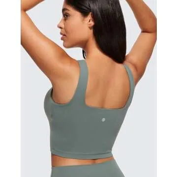 CRZ YOGA Butterluxe Women's Square Neck Longline Sports Bra - Ultra Comfortable Crop Tank Top with B...