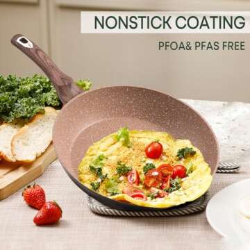 Ecowin 8 Inch Nonstick Frying Pan, Granite Non Stick Skillet Pan, Small Egg Pan Omelette Pan, Induction Compatible, Dishwasher and Oven Safe, PFOA Free