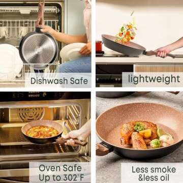 Ecowin 8 Inch Nonstick Frying Pan, Granite Non Stick Skillet Pan, Small Egg Pan Omelette Pan, Induction Compatible, Dishwasher and Oven Safe, PFOA Free