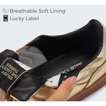 LUCKY STEP Women's Retro Fashion Sneakers Classic Casual Walking Shoes Non Slip Comfort Skate Shoes(8 M US Gold)