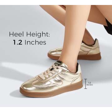 LUCKY STEP Women's Retro Fashion Sneakers Classic Casual Walking Shoes Non Slip Comfort Skate Shoes(8 M US Gold)