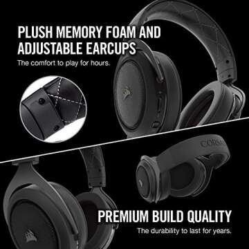 CORSAIR HS70 Wireless Gaming Headset - 7.1 Surround Sound Headphones for PC - Discord Certified - 50mm Drivers – Carbon