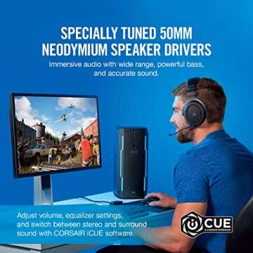 CORSAIR HS70 Wireless Gaming Headset - 7.1 Surround Sound Headphones for PC - Discord Certified - 50mm Drivers – Carbon