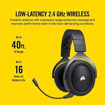 CORSAIR HS70 Wireless Gaming Headset - 7.1 Surround Sound Headphones for PC - Discord Certified - 50mm Drivers – Carbon