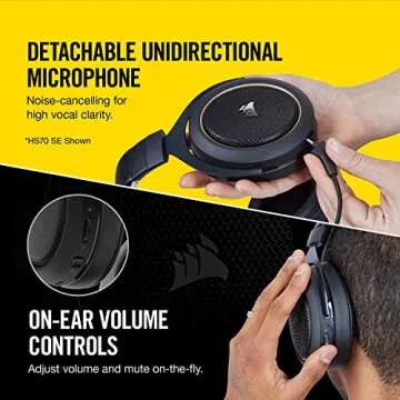 CORSAIR HS70 Wireless Gaming Headset - 7.1 Surround Sound Headphones for PC - Discord Certified - 50mm Drivers – Carbon