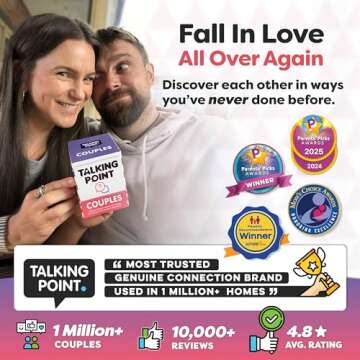 TALKING POINT CARDS Deepen Your Connection with 200 Fun & Engaging Conversation Cards for Couples - Build Intimacy, Strengthen Your Bond & Reignite Romance – Perfect Adult Card Game for Date Nights