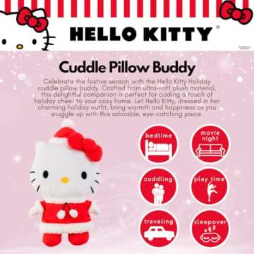 Franco Hello Kitty Santa Holiday & Christmas Bedding Super Soft Plush Cuddle Pillow Buddy, (Official...