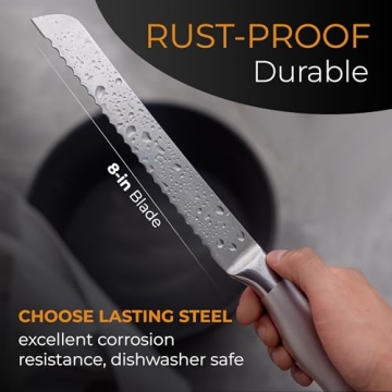 Orblue Serrated Bread Knife 8-Inch with Safety Guard