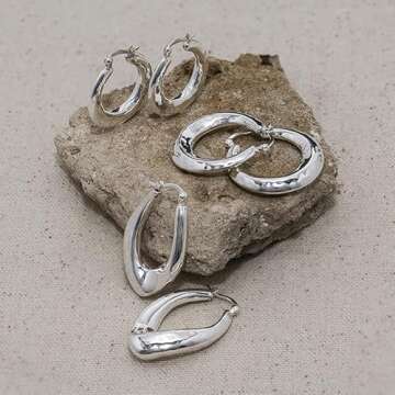 Willowbird Sterling Silver 38mm Hammered Textured U Shaped Hoop Earrings for Women Large Oval