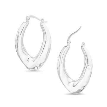 Willowbird Sterling Silver 38mm Hammered Textured U Shaped Hoop Earrings for Women Large Oval
